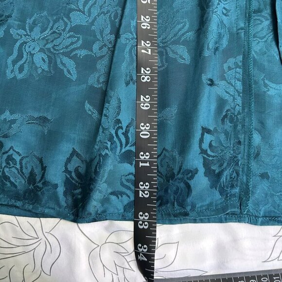 NWT Band of the Free Celene Side Drape Teal Floral Embossed Satin Midi Skirt Med - Picture 10 of 11